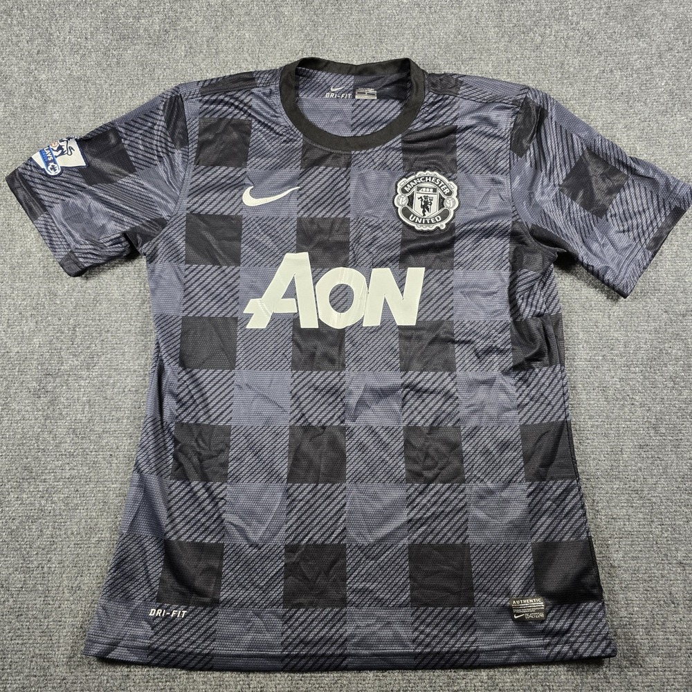 Nike Manchester United AON Dri-FIT Soccer Jersey Gray Black Plaid Men's M